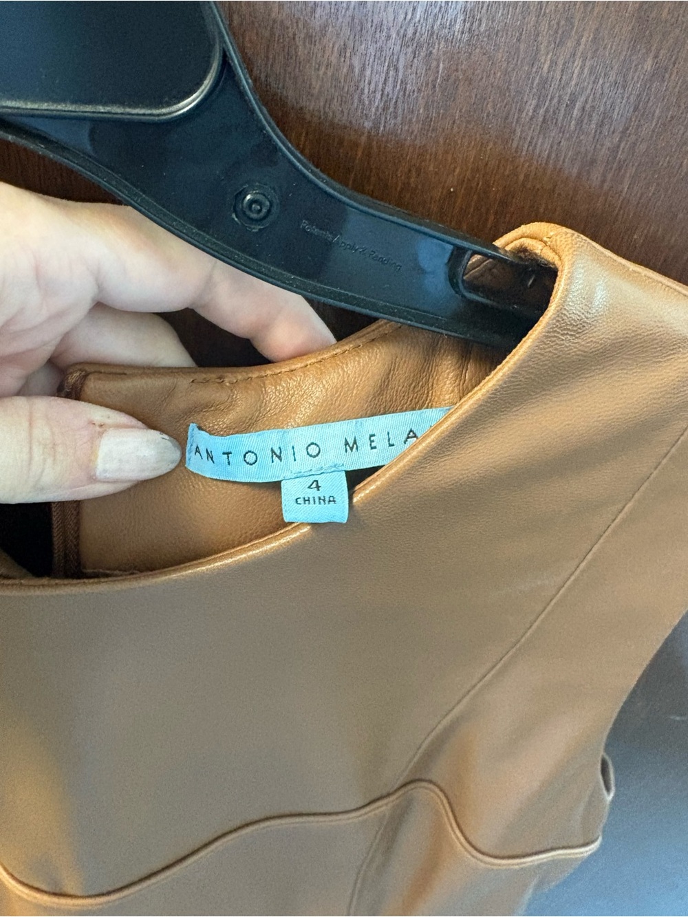 Leather Sleeveless Sheath Dress in Camel - Picture 2 of 5